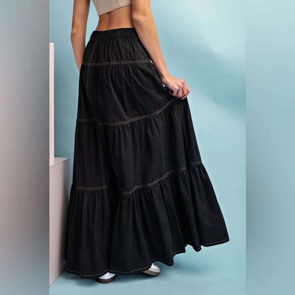 A-Line Tiered Button Up Maxi Skirt - eesome
